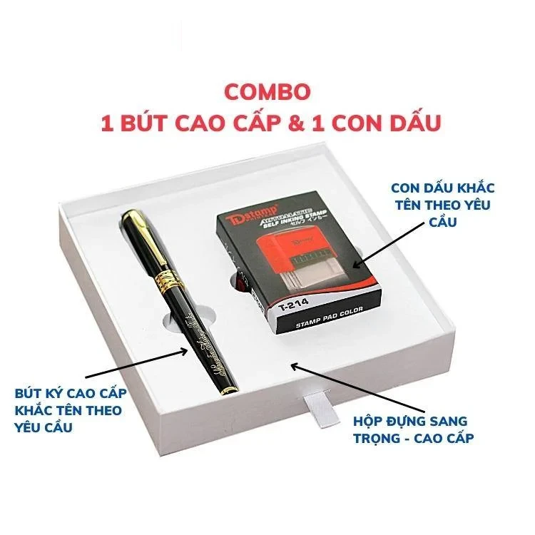 Combo bút ký cao cấp và con dấu | Con dấu Quốc Tiến