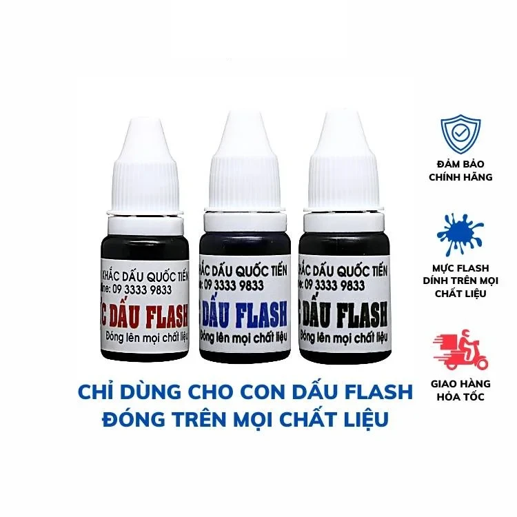 Mực con dấu Flash đóng trên mọi chất liệu 10ml | Con dấu Quốc Tiến